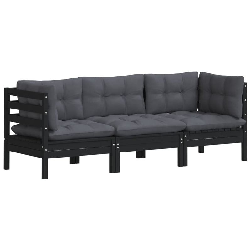 3-Seater Garden Sofa with Anthracite Cushions Solid Pinewood