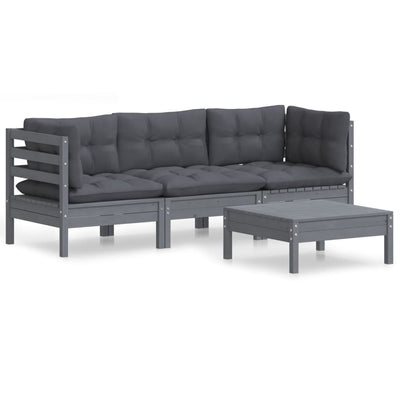 4 Piece Garden Lounge Set with Anthracite Cushions Pinewood