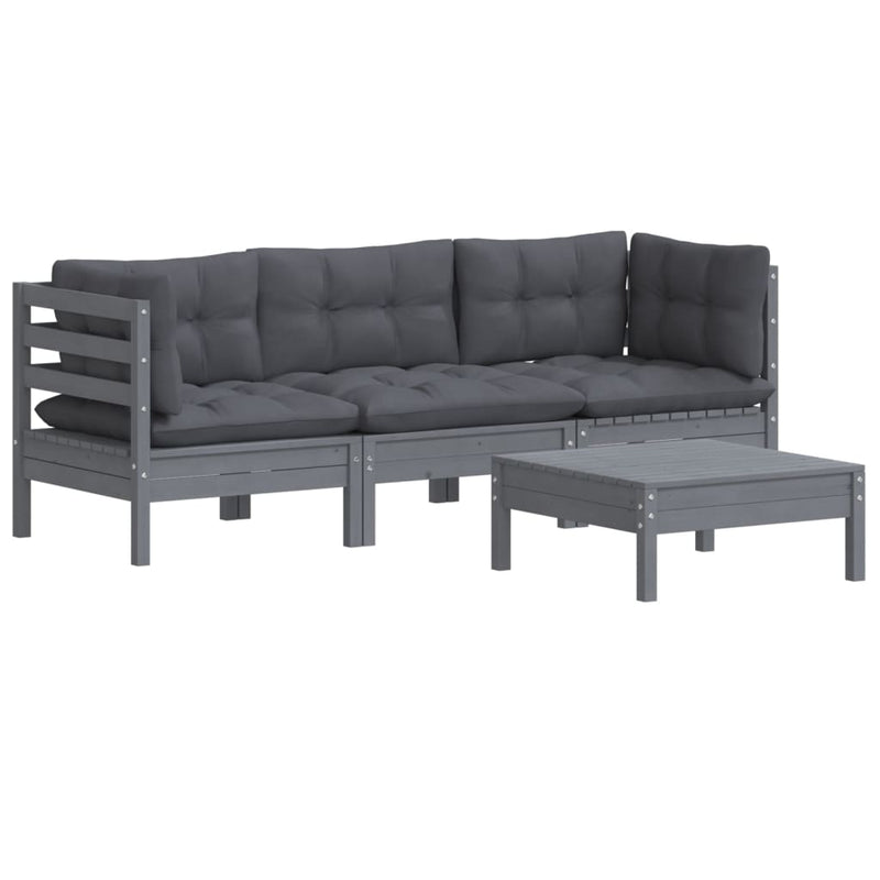 4 Piece Garden Lounge Set with Anthracite Cushions Pinewood