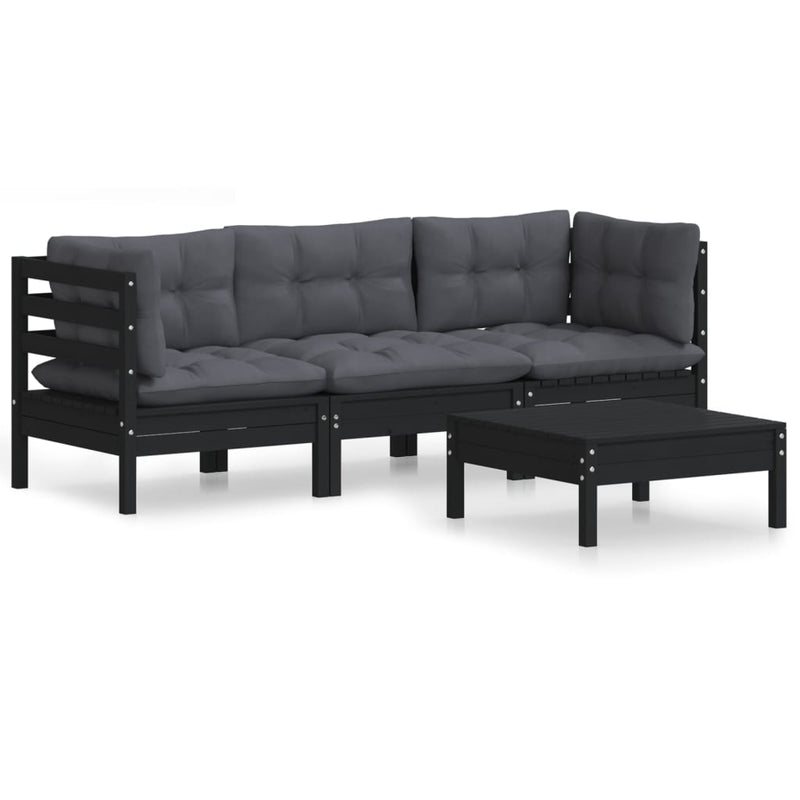 4 Piece Garden Lounge Set with Anthracite Cushions Pinewood