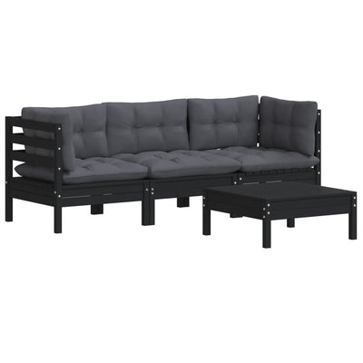 4 Piece Garden Lounge Set with Anthracite Cushions Pinewood