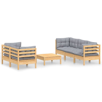 6 Piece Garden Lounge Set with Grey Cushions Pinewood