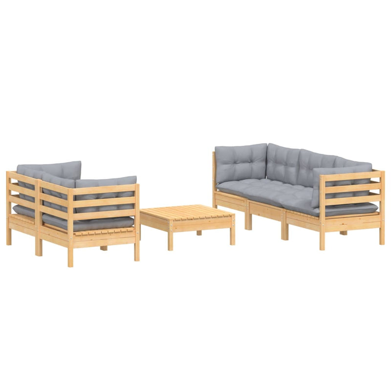 6 Piece Garden Lounge Set with Grey Cushions Pinewood