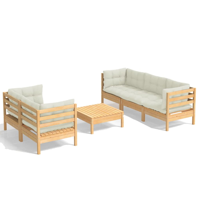 6 Piece Garden Lounge Set with Cream Cushions Pinewood