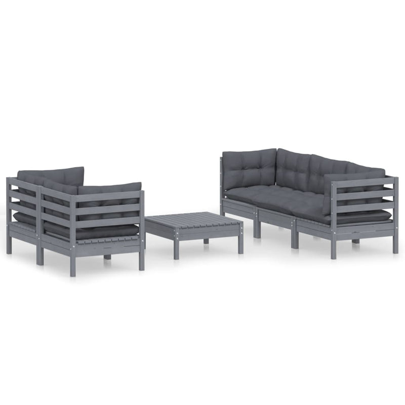 6 Piece Garden Lounge Set with Anthracite Cushions Pinewood