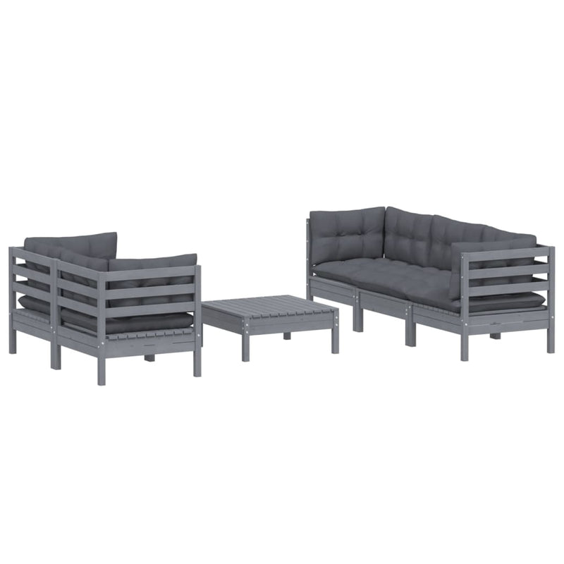 6 Piece Garden Lounge Set with Anthracite Cushions Pinewood