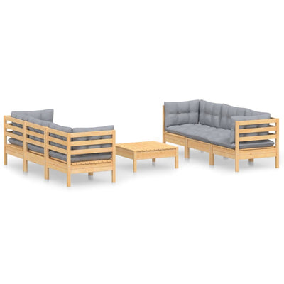 7 Piece Garden Lounge Set with Grey Cushions Pinewood