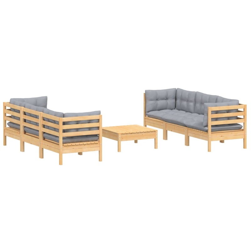 7 Piece Garden Lounge Set with Grey Cushions Pinewood