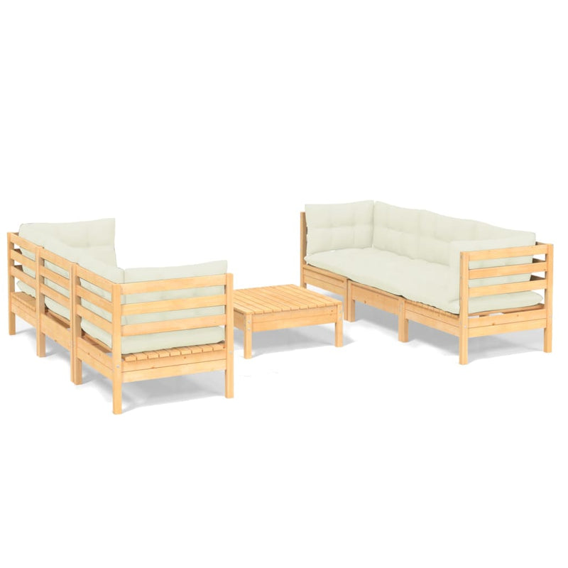 7 Piece Garden Lounge Set with Cream Cushions Pinewood