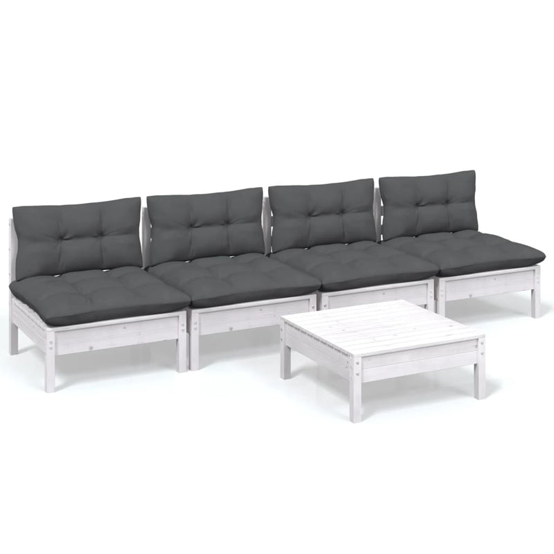 5 Piece Garden Lounge Set with Anthracite Cushions Pinewood