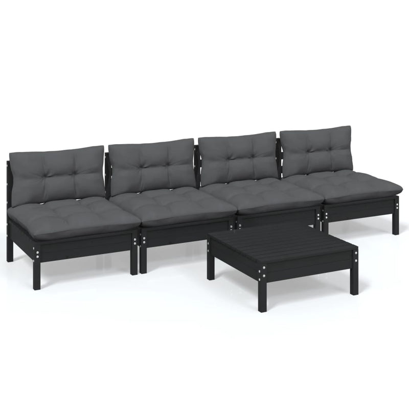 5 Piece Garden Lounge Set with Anthracite Cushions Pinewood