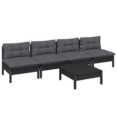 5 Piece Garden Lounge Set with Anthracite Cushions Pinewood