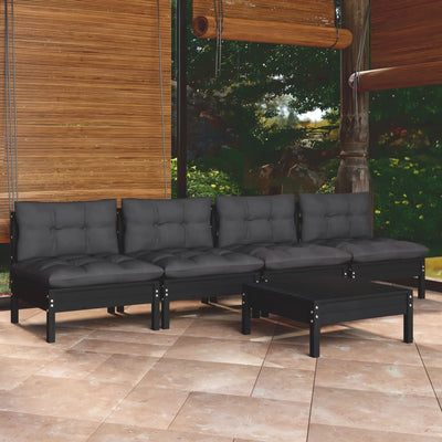 5 Piece Garden Lounge Set with Anthracite Cushions Pinewood