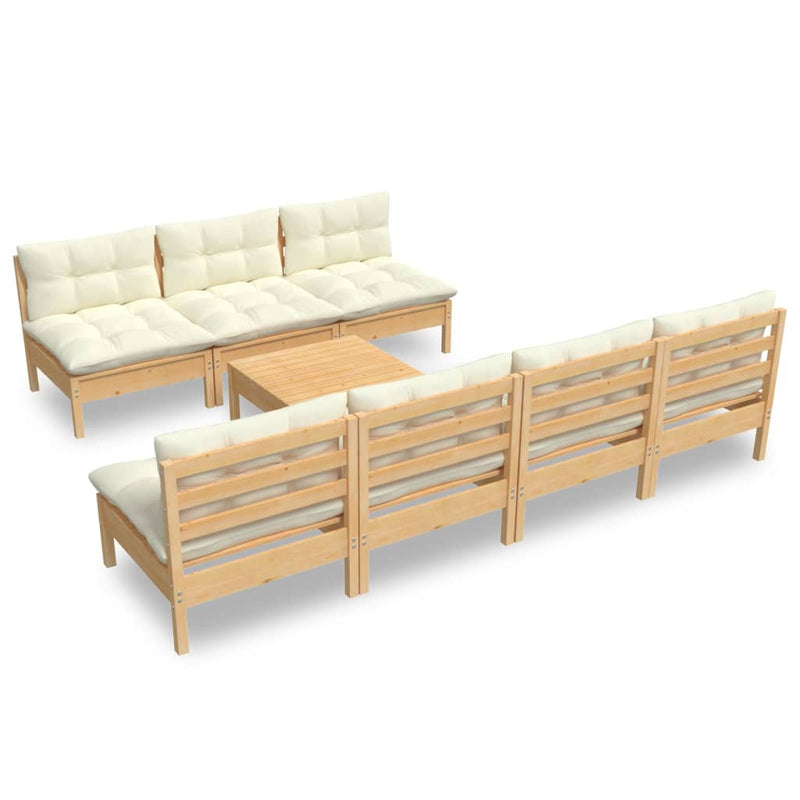 8 Piece Garden Lounge Set with Cream Cushions Pinewood