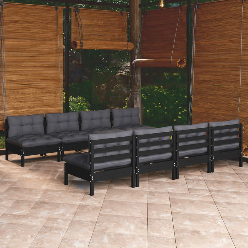 9 Piece Garden Lounge Set with Cushions Solid Pinewood