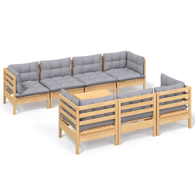 8 Piece Garden Lounge Set with Grey Cushions Solid Pinewood