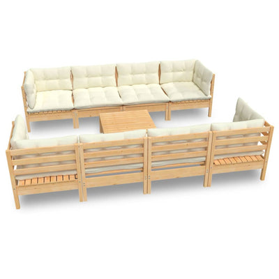 9 Piece Garden Lounge Set with Cream Cushions Solid Pinewood