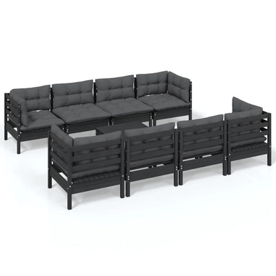 9 Piece Garden Lounge Set with Cushions Solid Pinewood