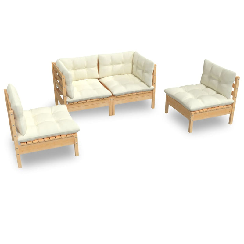 4 Piece Garden Lounge Set with Cream Cushions Solid Pinewood