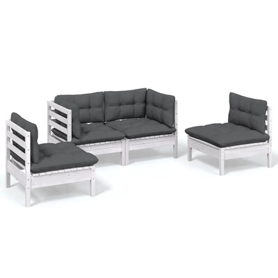 4 Piece Garden Lounge Set with Cushions Solid Pinewood