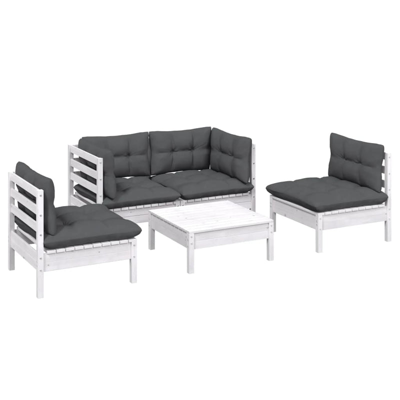 5 Piece Garden Lounge Set with Cushions Solid Pinewood