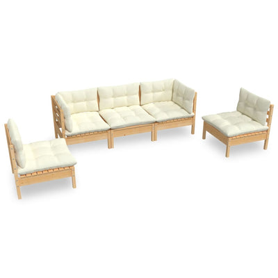 5 Piece Garden Lounge Set with Cream Cushions Solid Pinewood