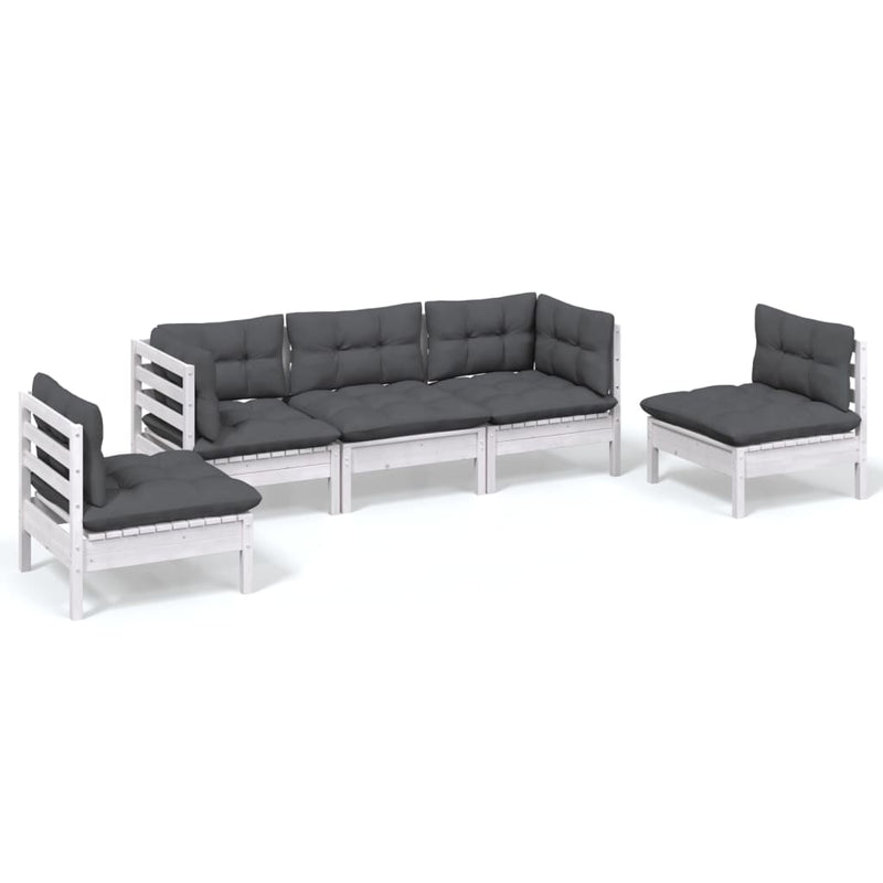 5 Piece Garden Lounge Set with Cushions Solid Pinewood