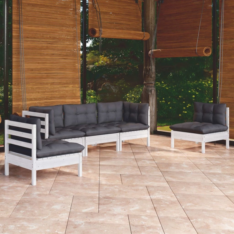 5 Piece Garden Lounge Set with Cushions Solid Pinewood