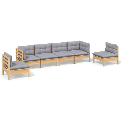 6 Piece Garden Lounge Set with Grey Cushions Solid Pinewood