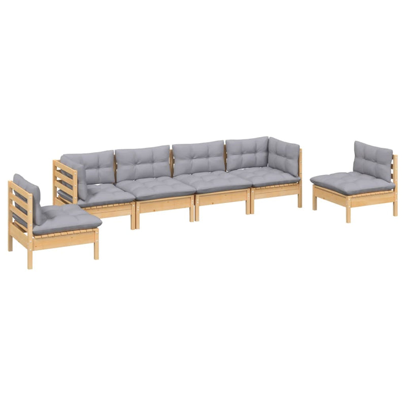 6 Piece Garden Lounge Set with Grey Cushions Solid Pinewood