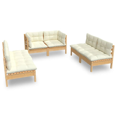 6 Piece Garden Lounge Set with Cream Cushions Solid Pinewood