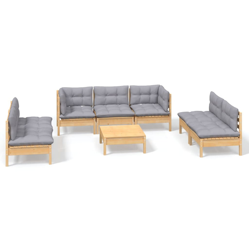 8 Piece Garden Lounge Set with Grey Cushions Solid Pinewood