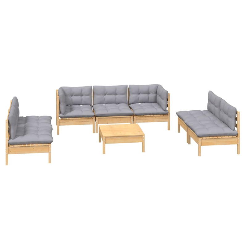 8 Piece Garden Lounge Set with Grey Cushions Solid Pinewood