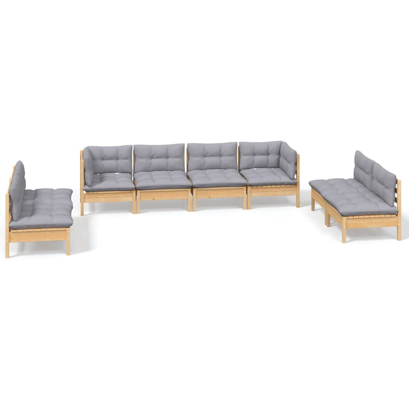 8 Piece Garden Lounge Set with Grey Cushions Solid Pinewood