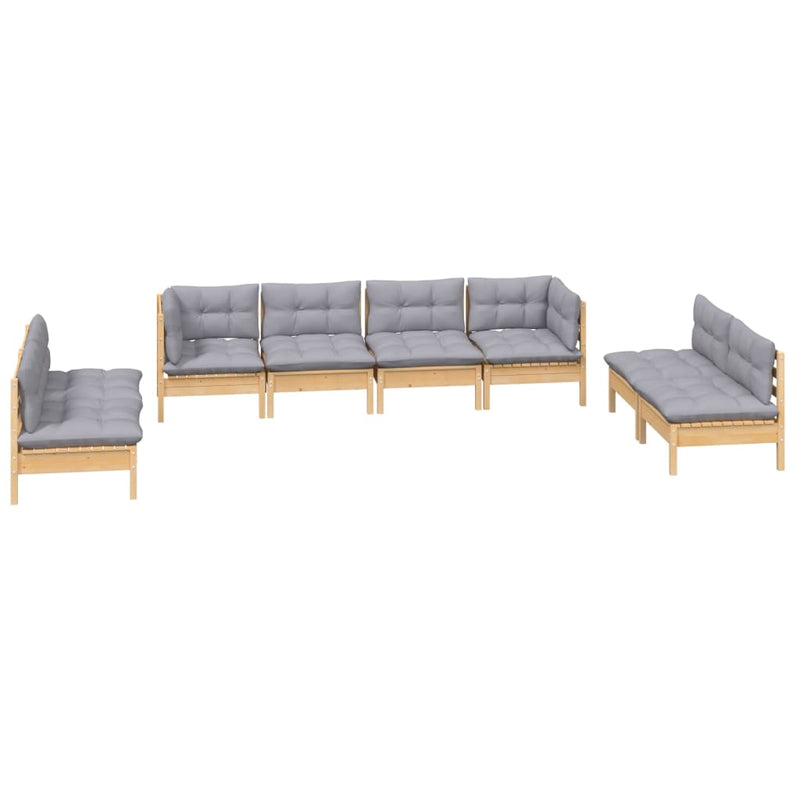 8 Piece Garden Lounge Set with Grey Cushions Solid Pinewood