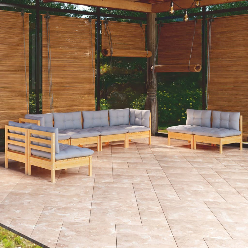 8 Piece Garden Lounge Set with Grey Cushions Solid Pinewood