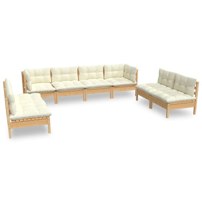 8 Piece Garden Lounge Set with Cream Cushions Solid Pinewood