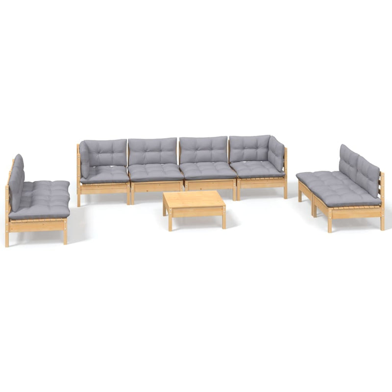 9 Piece Garden Lounge Set with Grey Cushions Solid Pinewood