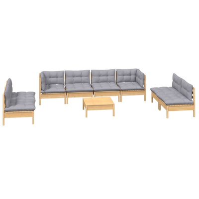 9 Piece Garden Lounge Set with Grey Cushions Solid Pinewood