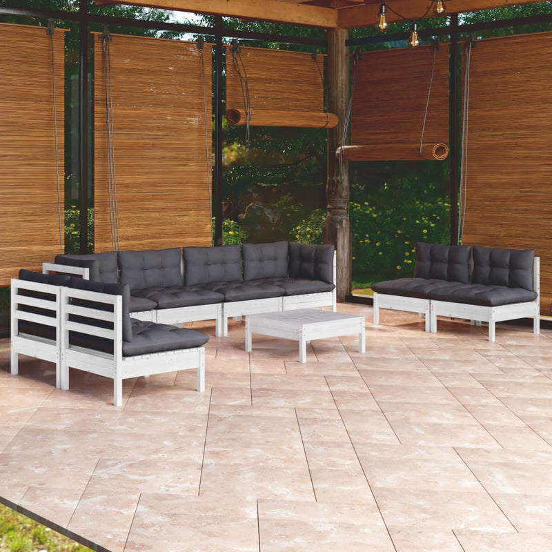 9 Piece Garden Lounge Set with Cushions Solid Pinewood