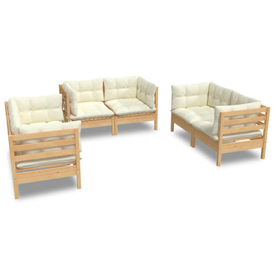 6 Piece Garden Lounge Set with Cream Cushions Solid Pinewood