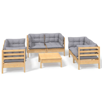 7 Piece Garden Lounge Set with Grey Cushions Solid Pinewood