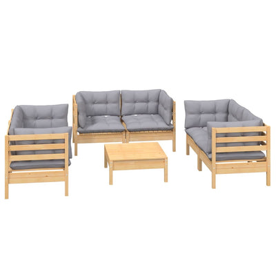 7 Piece Garden Lounge Set with Grey Cushions Solid Pinewood