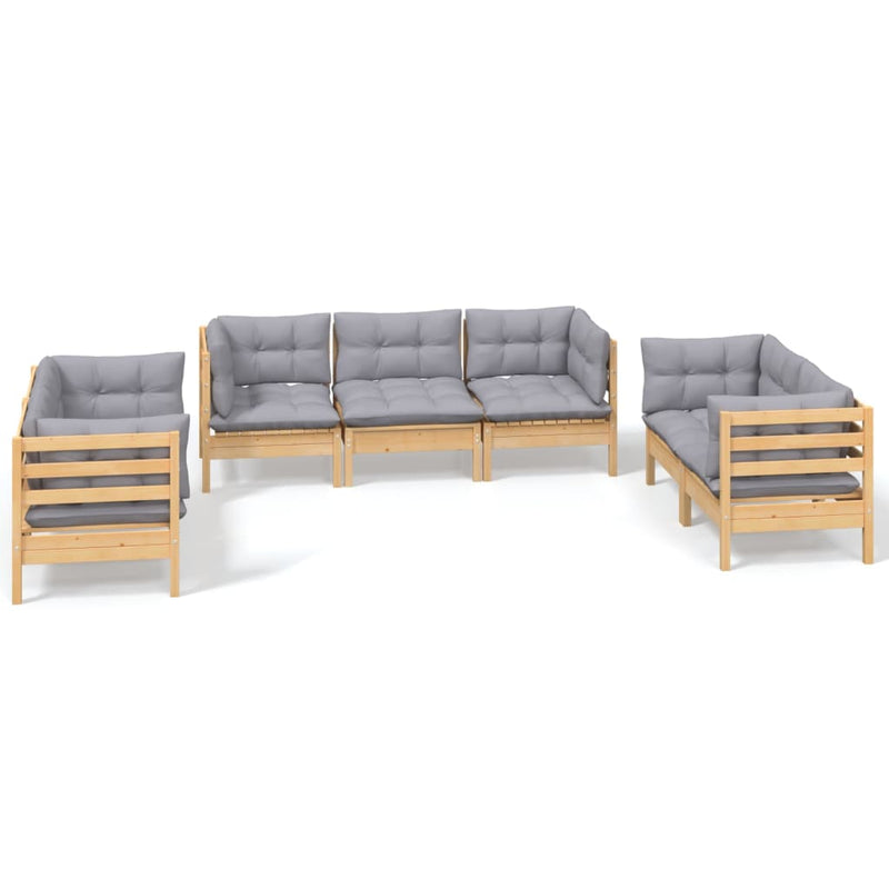 7 Piece Garden Lounge Set with Grey Cushions Solid Pinewood