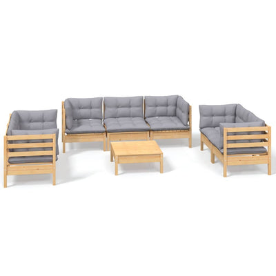 8 Piece Garden Lounge Set with Grey Cushions Solid Pinewood