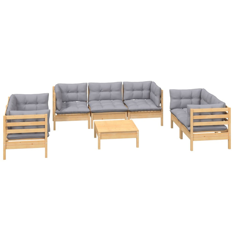 8 Piece Garden Lounge Set with Grey Cushions Solid Pinewood