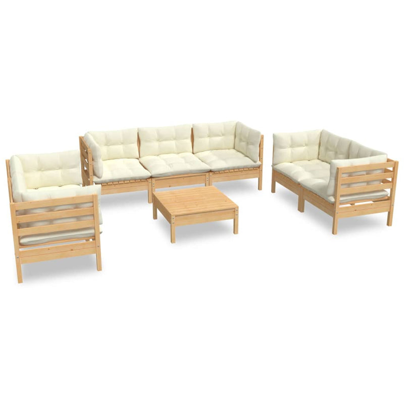 8 Piece Garden Lounge Set with Cream Cushions Solid Pinewood