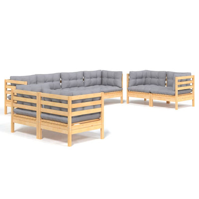 8 Piece Garden Lounge Set with Grey Cushions Solid Pinewood