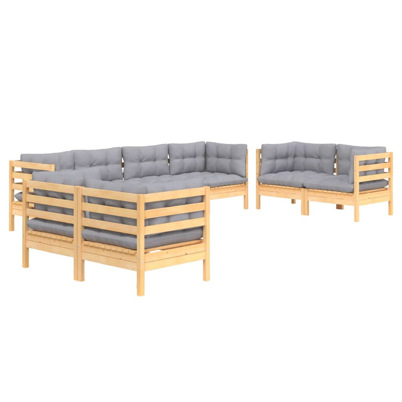 8 Piece Garden Lounge Set with Grey Cushions Solid Pinewood