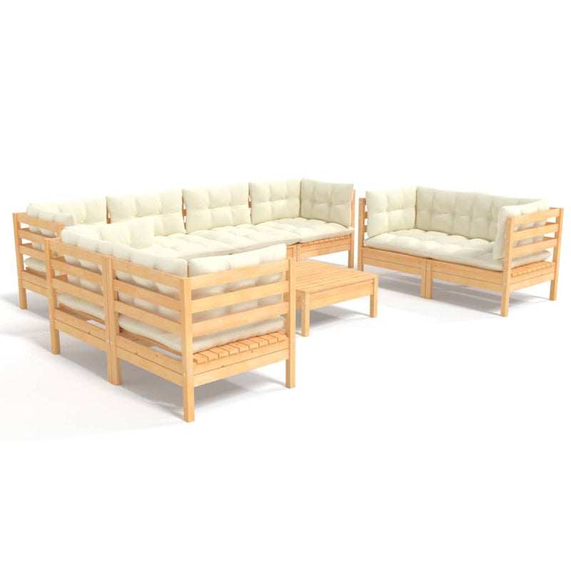 9 Piece Garden Lounge Set with Cream Cushions Solid Pinewood